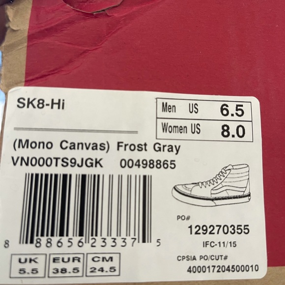 Mono Grey Vans (Hi) - Picture 2 of 6